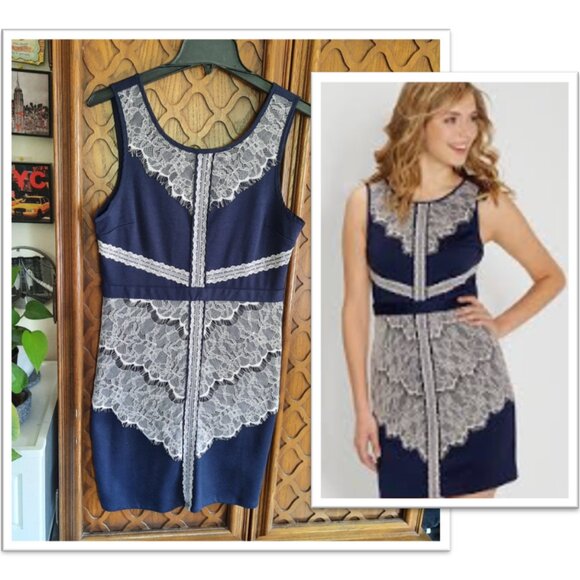 Maurices Soft Knit Sheath Dress with Lace Overlay - Navy, Size M - Picture 16 of 16